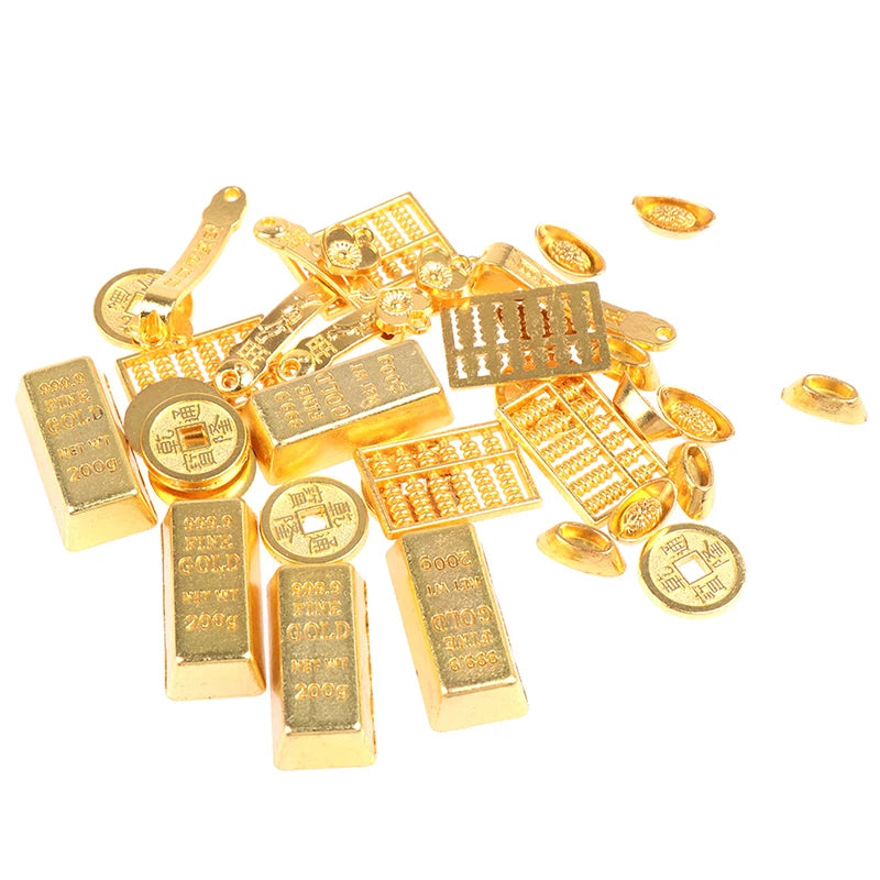 3/5/12pcs Feng Shui Auspicious Lucky Money Mascot Plastic/crystal Crafts Gold Ingot Decoration Crafts