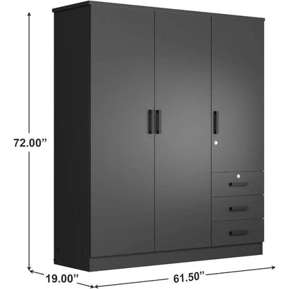 Large Wardrobe Closet 3 Doors and 3 Drawers Lots of Storage - MarvelouStoree