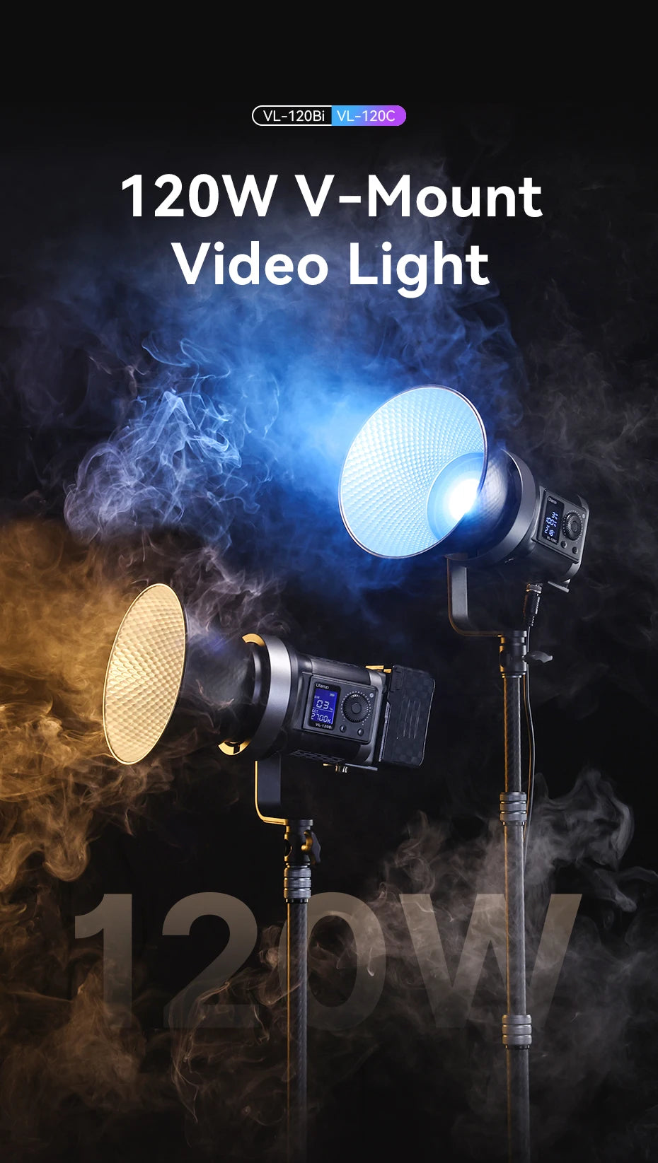 Ulanzi VL-120C 120W V-Mount RGB Full Color COB Video Light Wireless APP Control 2700K-6500K for Video Photography Studio Shoot