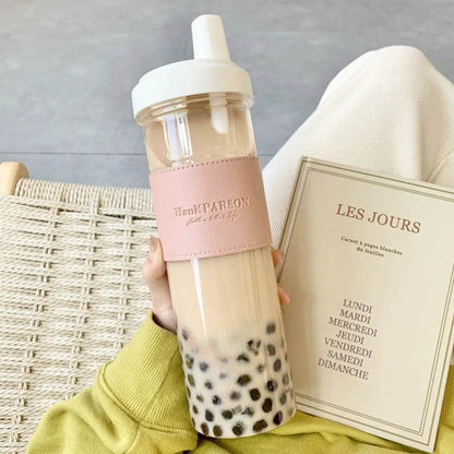 850ML Cute Pearl Milk Tea Straw Plastic Water Bottle with Cup Cover Women Large Capacity Juice Boba Milk Cup Drop-proof - MarvelouStoree