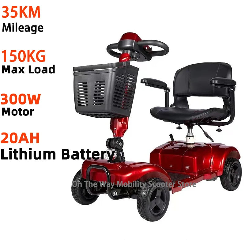 New Folding Electric Scooter for Elderly and Disabled Armrest Seat Adults 4 Wheels Leisure Portable Mobility Scooter 300W24V20AH