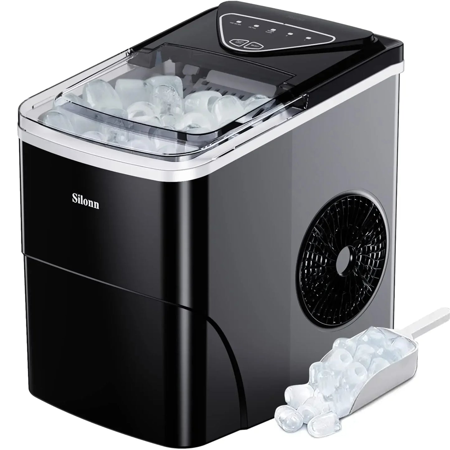 QWSilonn Ice Makers Countertop,9 Cubes Ready in 6 Mins,26lbs in 24Hrs,Self-Cleaning Ice Machine with Ice Scoop and Basket,Green