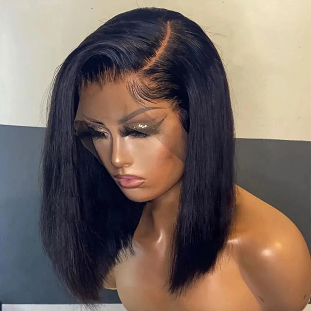 Short Bob Wig Bone Straight Human Hair Wigs For Black Women Pre-Plucked Remy Wigs Malaysian 13x4 Lace Frontal Wigs 180% Density