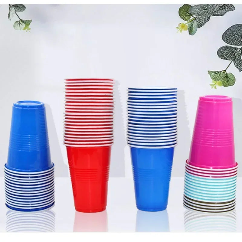 50PCS 16OZ Plastic Party Cups in Red Blue for Drinks, Soda, Punch, Barbecue, Cola or Water Disposable