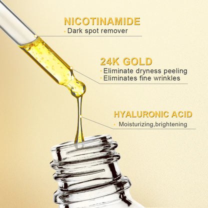 Niacinamide Whitening Serum Hyaluronic Acid for Face Wrinkle Remover Firming Anti-aging 24K Gold Essence Brightening Skin Care