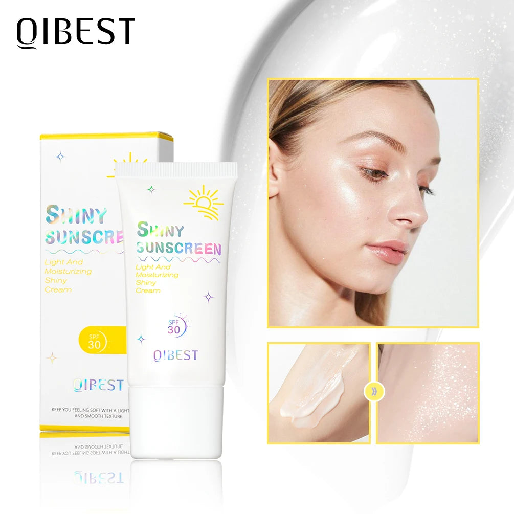 QIBEST Pearlescent Body Sunscreen Whitening Sun Cream Protective Cream Oil-Control Moisturizing Makeup Shimmer Primer Brightens