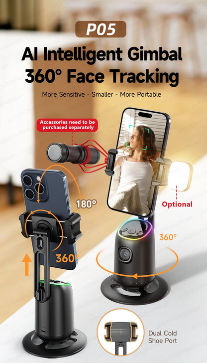 KEELEAD P05 Desktop Gimbal Mobile Phone Shooting Stabiliser 360° Auto AI Face Following for Smartphone, with Fill Light Optional