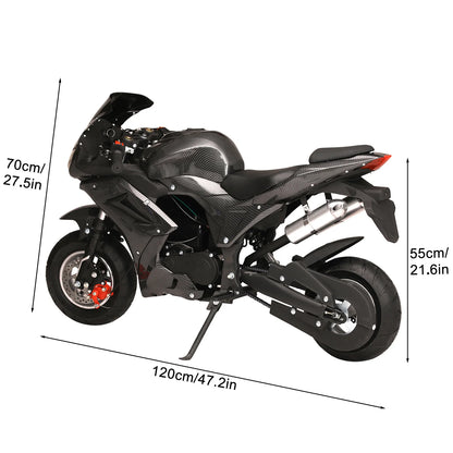 Mini 49cc 4-Stroke Pocket Rocket Motorcycle, Gas Pocket Motorbike with Front Rear Disc Brakes, Racing Max Speed 25MP