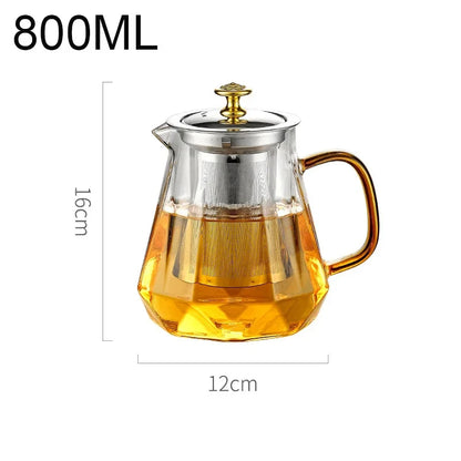 Glass Teapot with Infuser Heated Resistant Container for Flower Tea Herbal Pot Clear Tea Kettle Home Coffee Glass Teaware