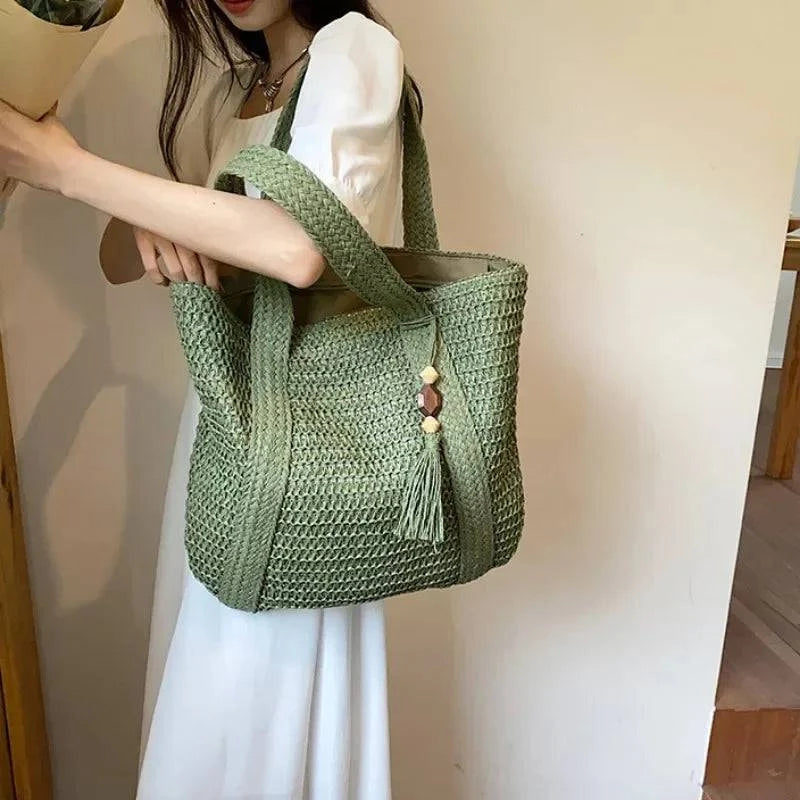 Elegant Ladies Straw Woven Handbag Women Holiday Beach Commute Casual Tote Top-Handle Bags Fashion Retro Shoulder Bags 2024