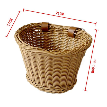 Stroller Front Basket for Kids Bike Scooter Woven Rattan Bag Waterproof Durable Handmade Storage Basket Detachable Baggage Bag