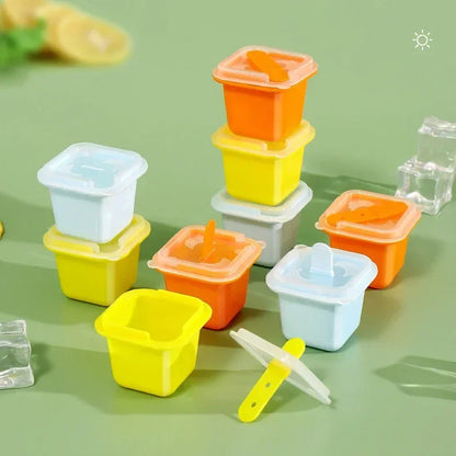 Square Ice Cube Molds Food Grade Silicone Ice Cream Mould Tray with Popsicle Stick DIY Jelly Pudding Summer Ice Drink Ball Maker