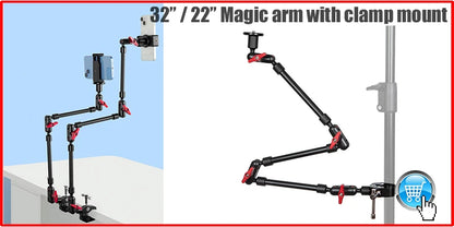 BFOLLOW Articulated Magic Arm 25" 32" Clamp Mount for DSLR Camera Camcorder Overhead Video Shooting Webcam Tablet Phone Bracket