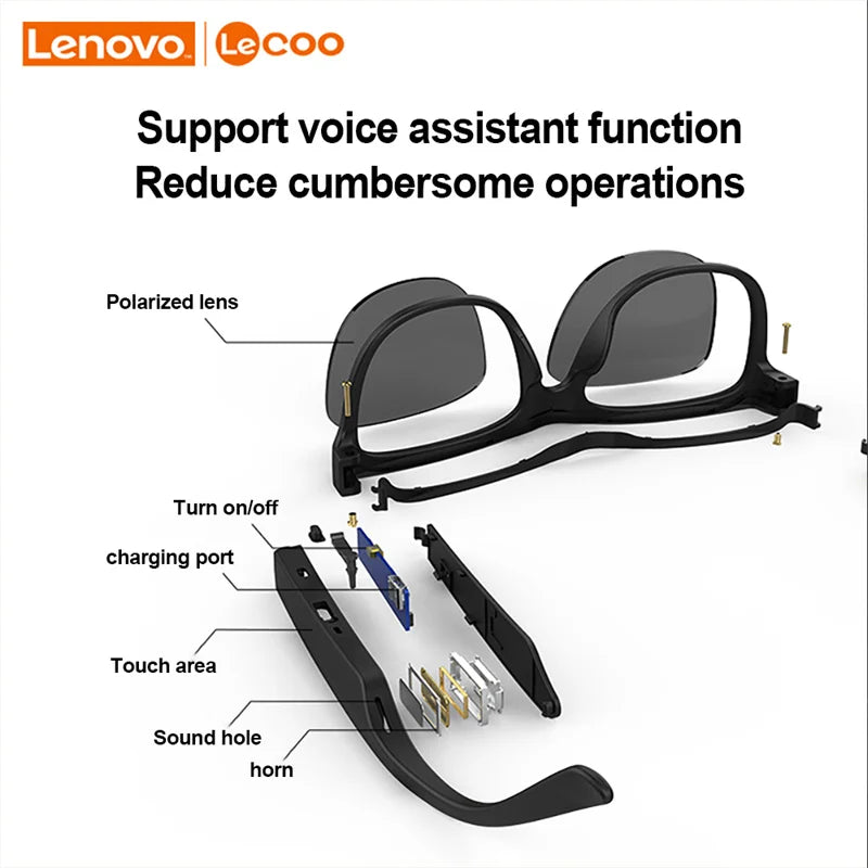 New Lenovo Lecoo C8 Earphone Wireless Bluetooth Glasses Headphones Light Weight Sunglasses Headset Outdoor Sports Music Earbuds