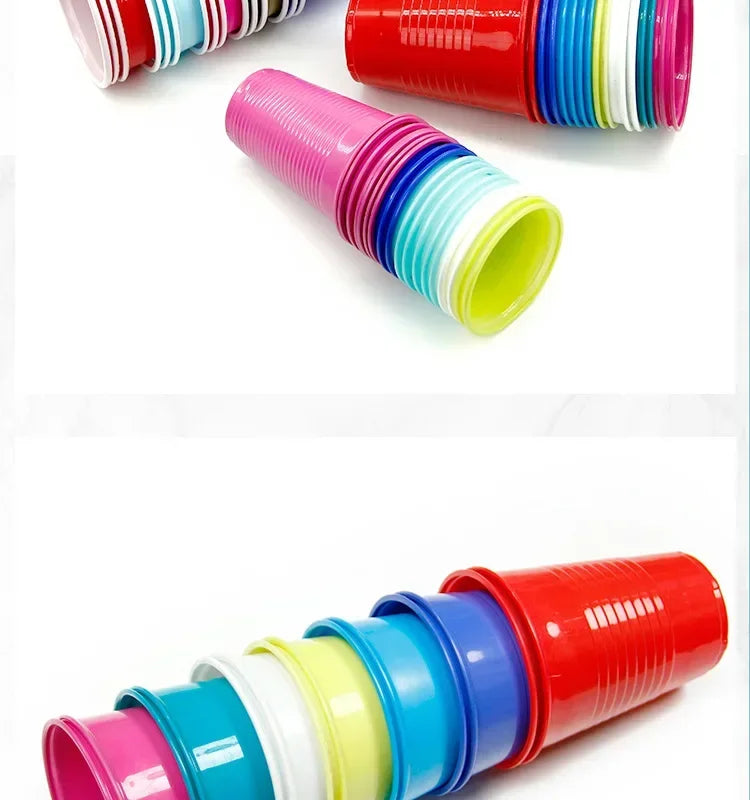 50PCS 16OZ Plastic Party Cups in Red Blue for Drinks, Soda, Punch, Barbecue, Cola or Water Disposable