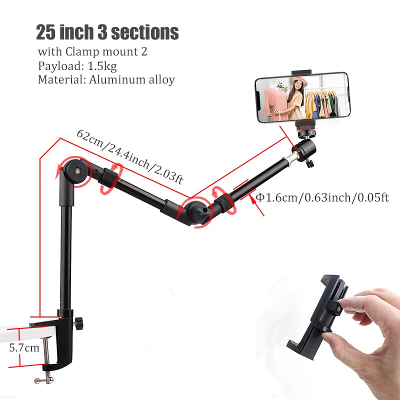 BFOLLOW Articulated Magic Arm 25" 32" Clamp Mount for DSLR Camera Camcorder Overhead Video Shooting Webcam Tablet Phone Bracket