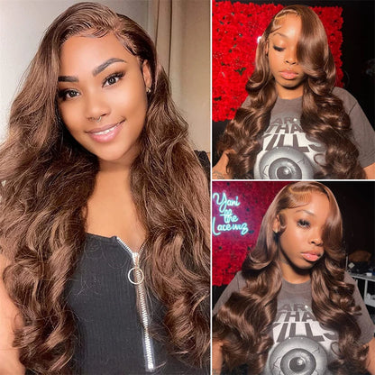 HD Chocolate Brown Body Wave Lace Front Wig Glueless Brazilian Brown 13x4 Lace Frontal Wigs For Women Human Hair Preplucked