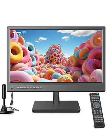 17 inch TV,Small Widescreen LED TV with Antenna,Digital ATSC Tuner-Free HD Local Channels,HDMI VGA USB Port,12 Volt Charger Cabl