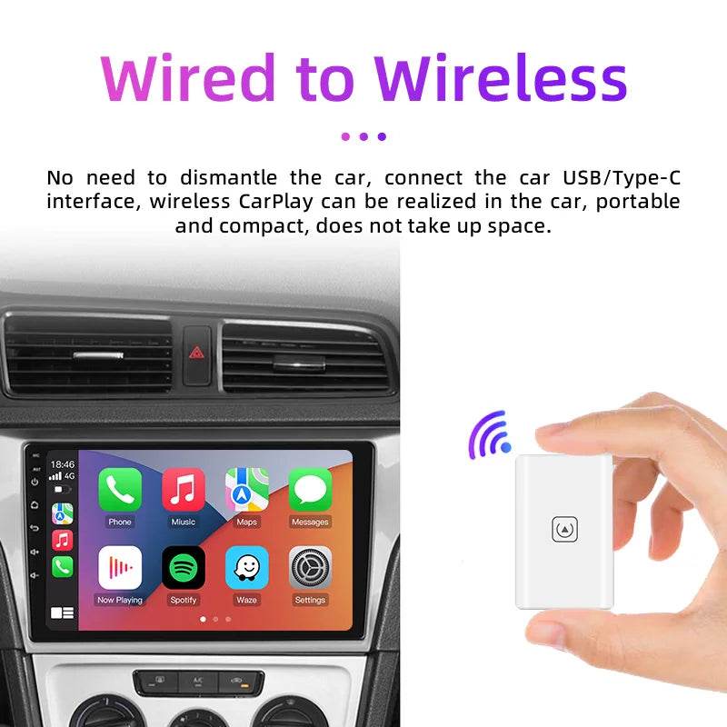 TIMEKNOW Wireless CarPlay Adapter for Apple iPhone Wired to Wireless Carplay Dongle Plug And Play USB Connection Auto Car Dongle - MarvelouStoree