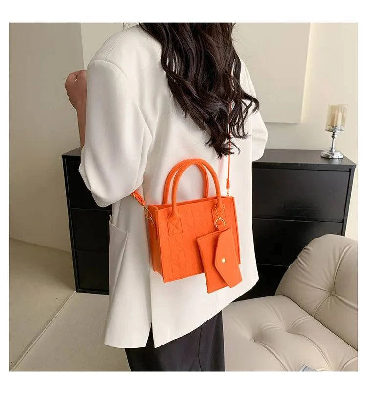 Korean Version Minimalist Embossed Felt Lightweight Handbag 2024 New Single Shoulder Diagonal Span Two-Piece Bag For Women