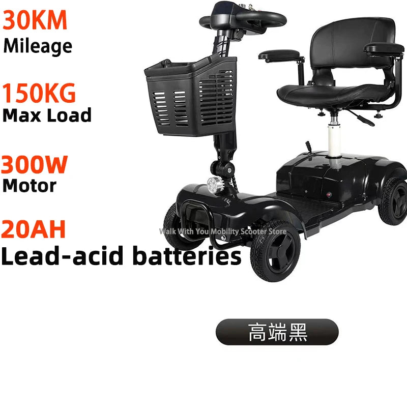 New Folding Electric Scooter for Elderly and Disabled Armrest Seat Adults 4 Wheels Leisure Portable Mobility Scooter 300W24V20AH