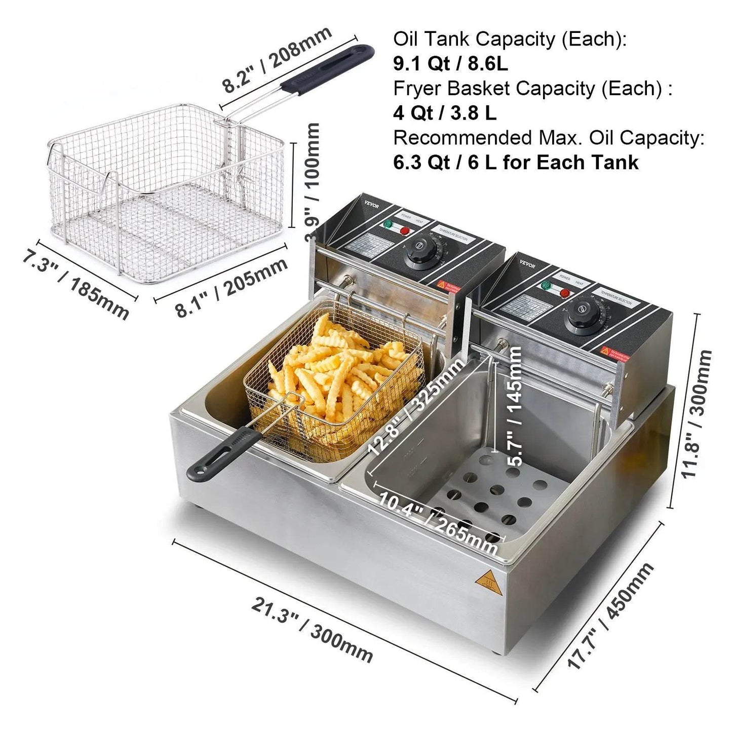 VEVOR Commercial Electric Deep Fryer w/Dual Tanks 12L Countertop Fryer w/Oil Filter and Timed for Fried Chicken French Frie - MarvelouStoree