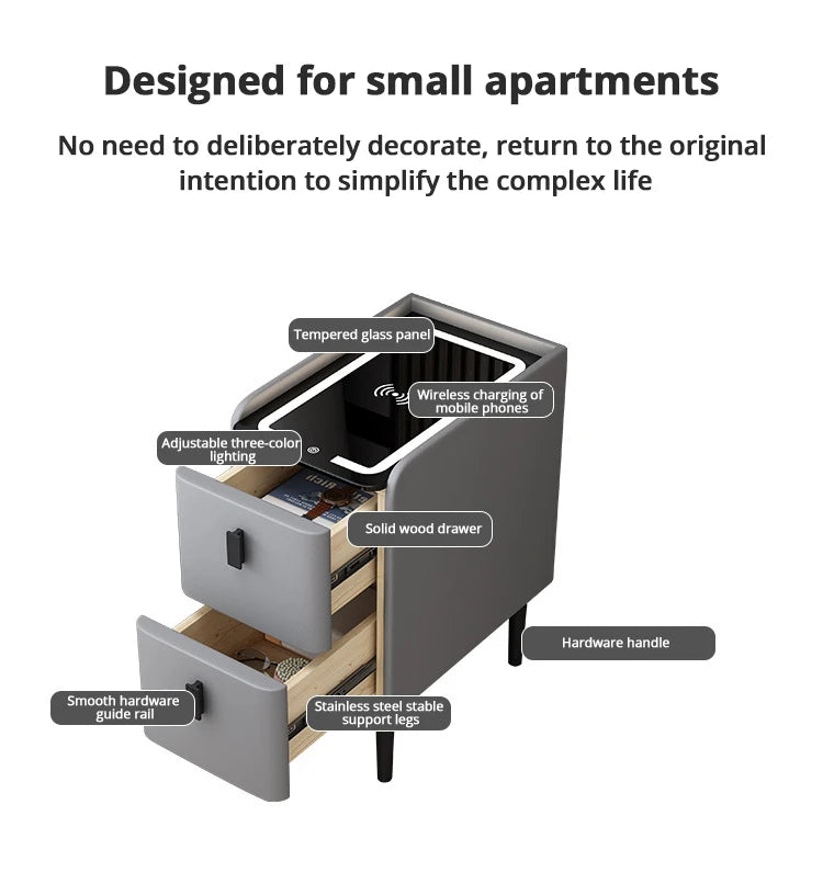 Small narrow bedside table solid wood simple light luxury mini smart bedroom bedside table extremely narrow home cabinet