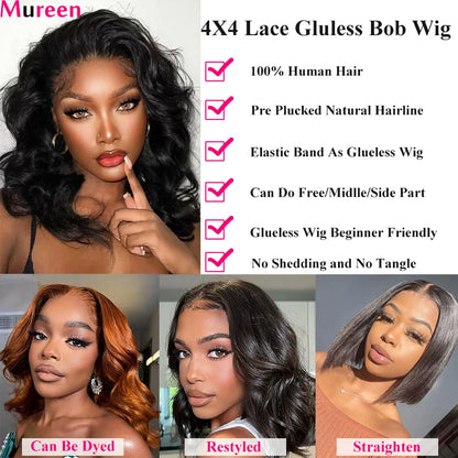 Wear And Go Glueless Wigs Human Hair Body Wave Bob Wig For Women 4x4 Transparent Lace Closure Wig Ready To Wear Human Hair Wigs