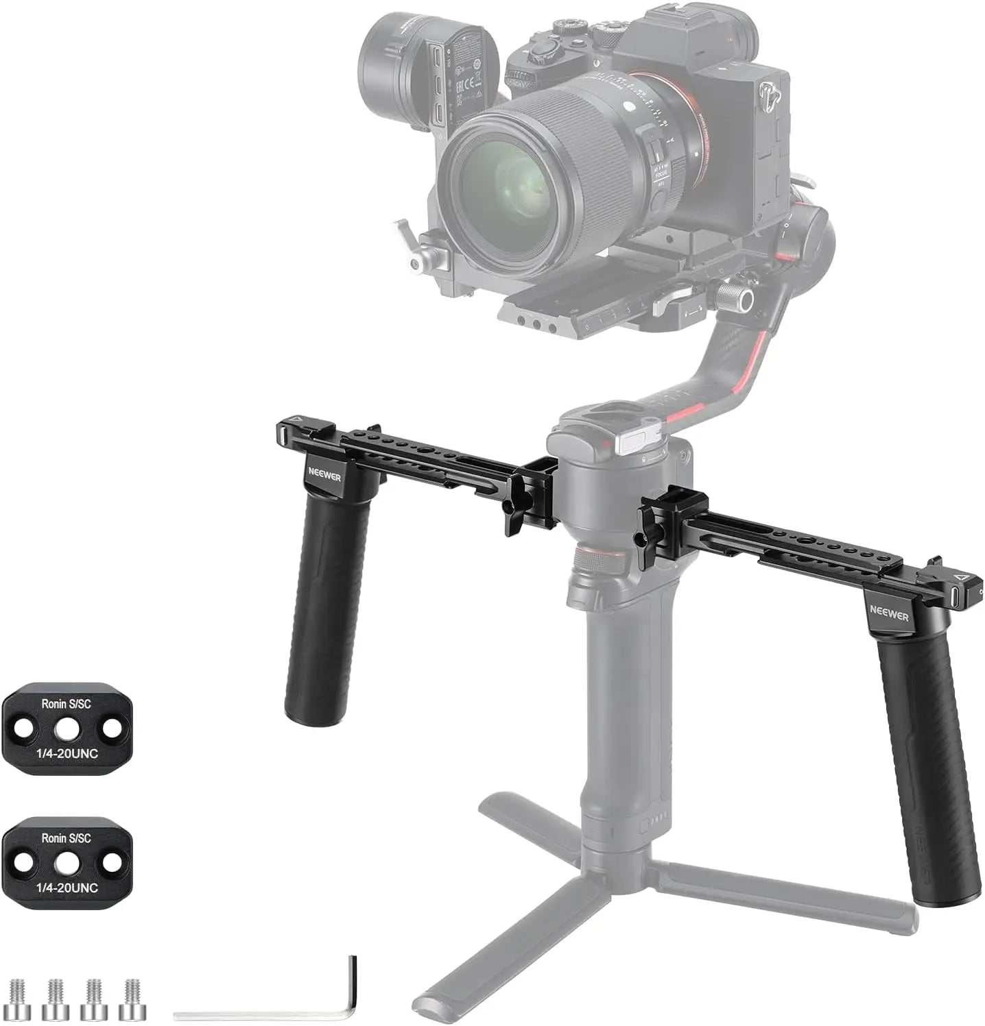 NEEWER Dual Handgrip For DJI RS4 RS4 Pro RS3 RS3 Pro RS2 RSC2 Ronin S SC Gimbal Dual Handle Kit with 2 Mini NATO Rails