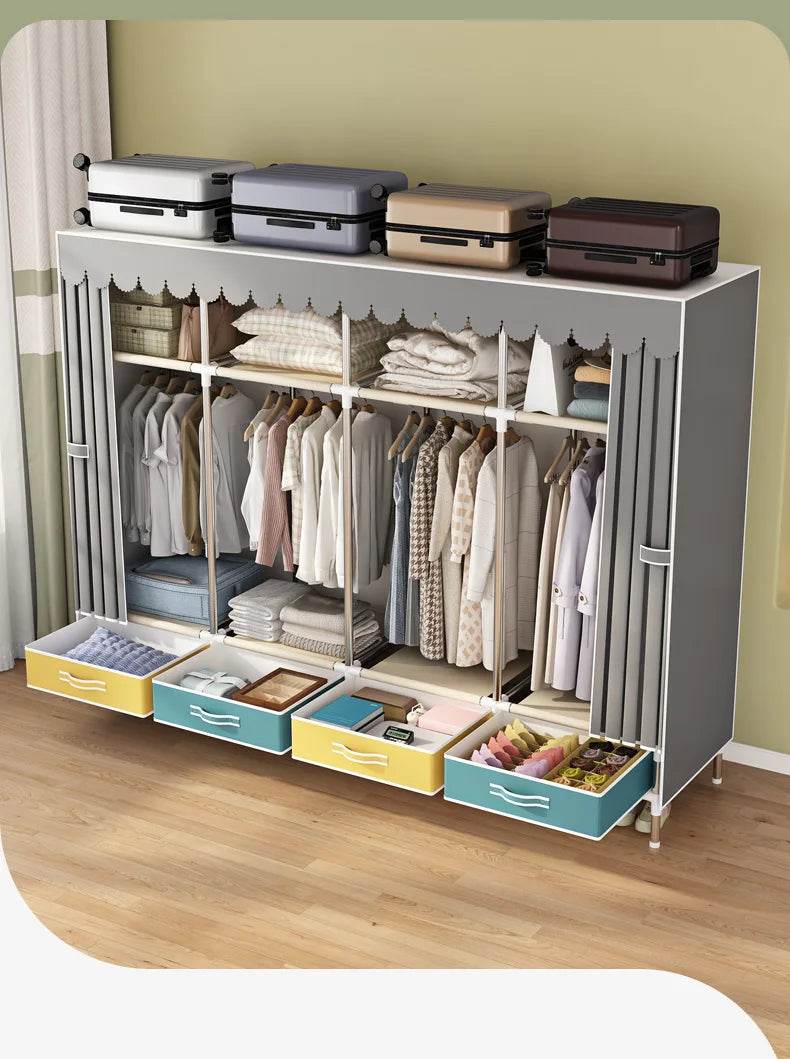 Simple wardrobe, sturdy and durable fabric cabinet, home bedroom assembly, rental room storage cabinet, wardrobe rack - MarvelouStoree