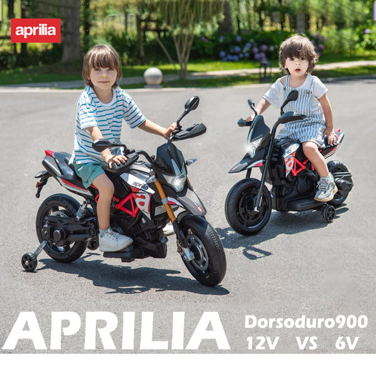 Red, Licensed Aprilia Electric Motorcycle, 6V Kids Motorcycle, Ride On Toy w/Training Wheels, LED Lights, Sounds & Music, Batter