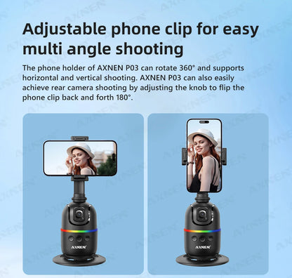 AXNEN AI P03 Smart Gimbal 360 Auto Face Tracking All-in-one Rotation for Smartphone / Cameras / Action Cam Video Vlog Recording