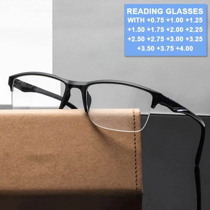 Square Reading Glasses Ultralight Half Frame Presbyopic Eyeglasses Men Women +0.25 0.5 0.75 1 1.25 1.5 1.75 2 2.25 2.5 2.75 3.0 - MarvelouStoree