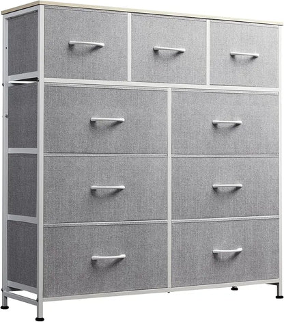 9-Drawer Dresser, Fabric Storage Tower for Bedroom, Hallway, Closet, Tall Chest Organizer Unit for Bedroom with Fabric Bins