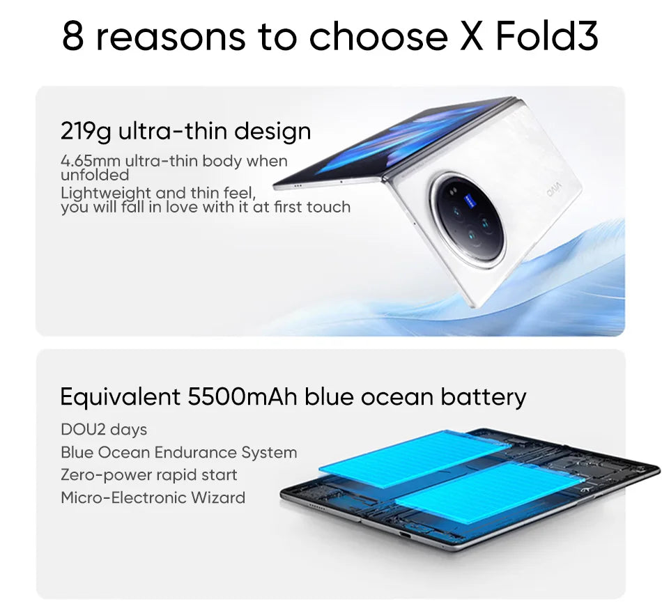 Vivo X Fold 3 Smartphone Snapdragon 8 Gen 2 8.03" AMOLED 120Hz Display 5500mAh 80W SuperVOOC 50MP Camera OriginOS 4 NFC&OTA