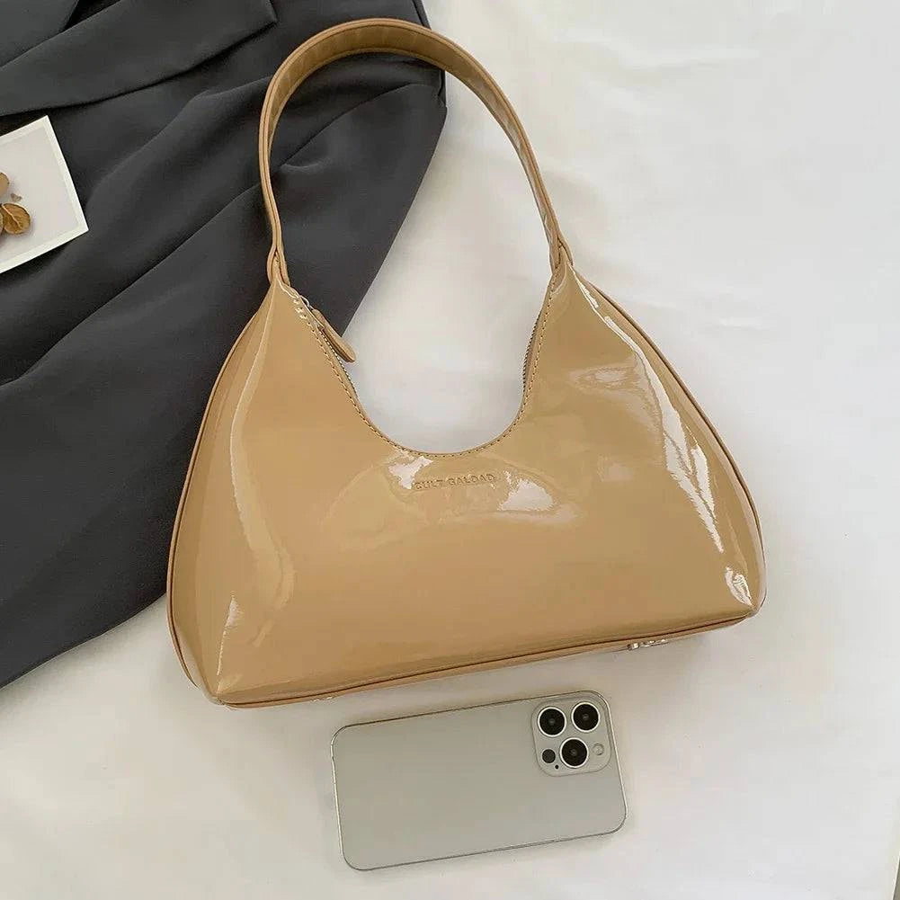 Leisure Sense Glossy 2024 Oceanic Early Spring New Patent Leather Fashion Light Luxury Shoulder Handheld Armpit Women's Bag