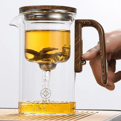 Water Separation Inner Container Teapot One Click Magnetic SwitchTea Separation Filtration Glass Tea Pot Wood Handle Tea