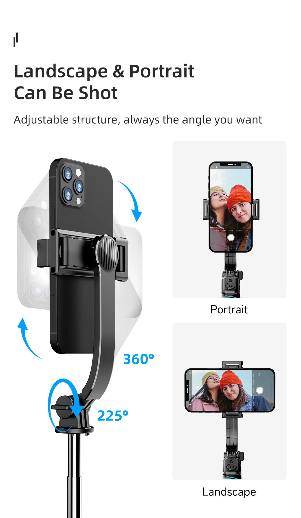 W&O C01 Telescopic Selfie Stick Tripod Monopod Stand Mobile Phone Support Wireless Gimbal Stabilizer For iPhone Android Holder