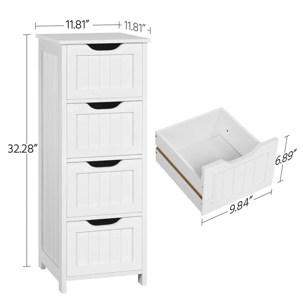 New Bathroom Cabinets Wooden Storage Cabinet Organizer with 4 Drawers for Bathroom White Bathroom Furniture