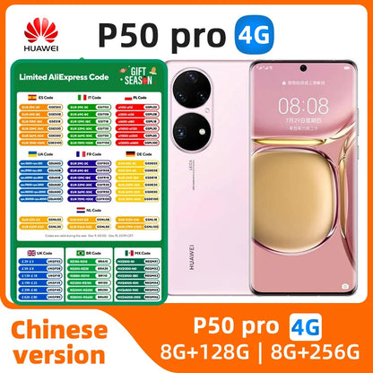 Original CN Version Huawei P50 Pro 4G Mobile Phone 6.6" Curved Screen HarmonyOS 2.0 Snapdragon 888 4360mAh Smart used phone