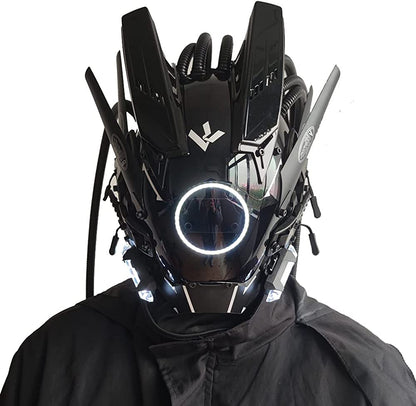 JAUPTO Cyberpunk mask  round lights with woven masks role-playing Halloween suitable for party music festival accessories