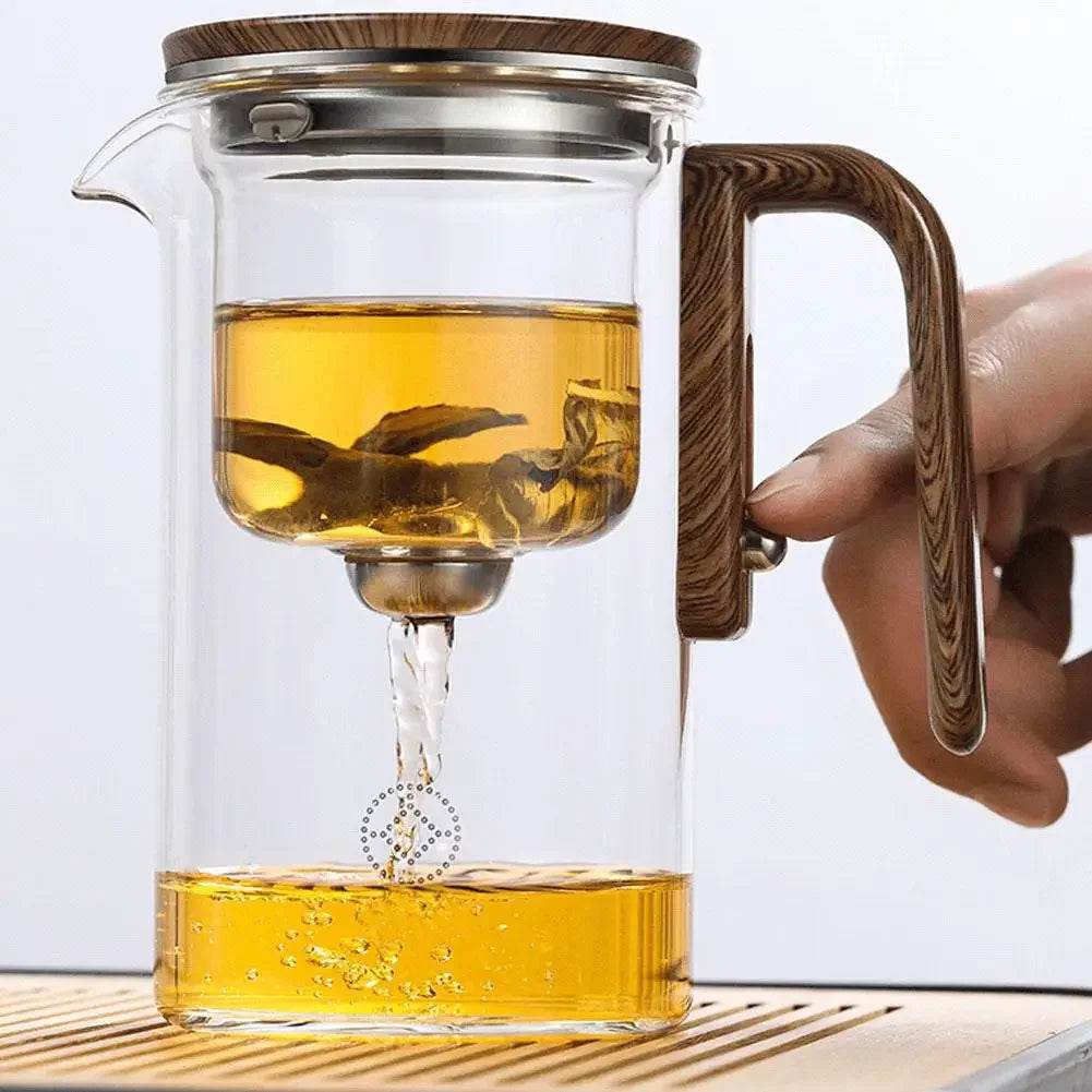 Water Separation Inner Container Teapot One Click Magnetic Switch Tea Separation Filtration Glass Tea Pot Wood Handle Tea - MarvelouStoree