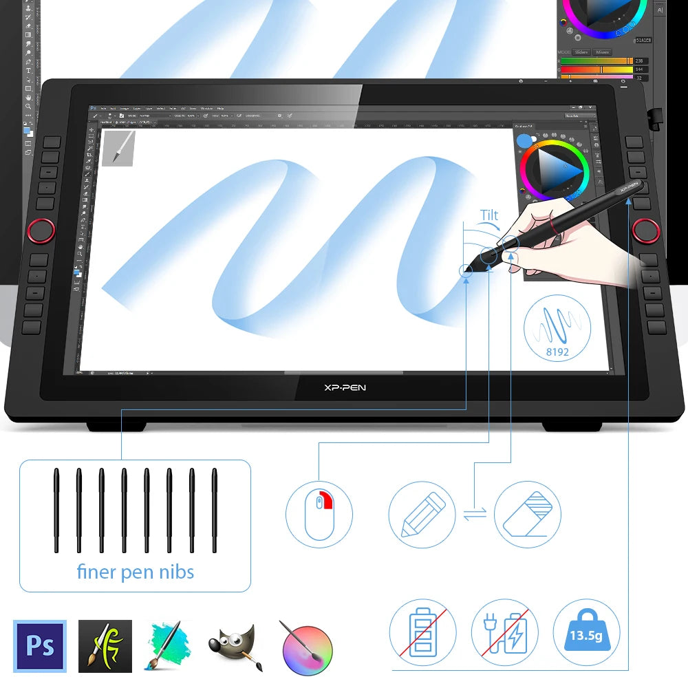 XPPen Artist 22R Pro Graphics Tablet Monitor 21.5 inch Drawing Tablet Display 60 Tilt 20 Shortcut Keys 2 Wheels 120% sRGB