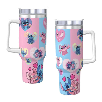 Stainless Steel Tumbler MINISO Stitch Mugs Cup With Straws Travel Cold and Hot Water Bottle Heat Preservation 40oz Thermal Mug