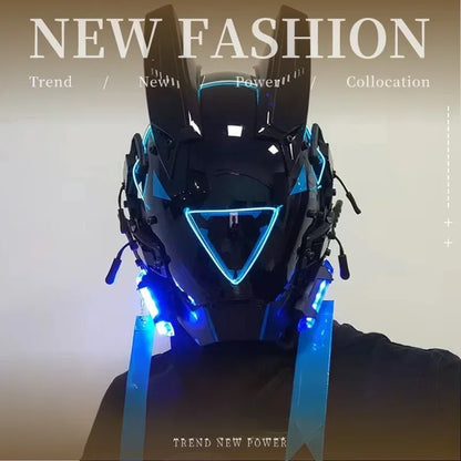 Light Techno Sense Boy Helmet Cosplay Mask  Mascaras Cyberpunk Mask Round Light Wing Braid Triangle Light Festival LED