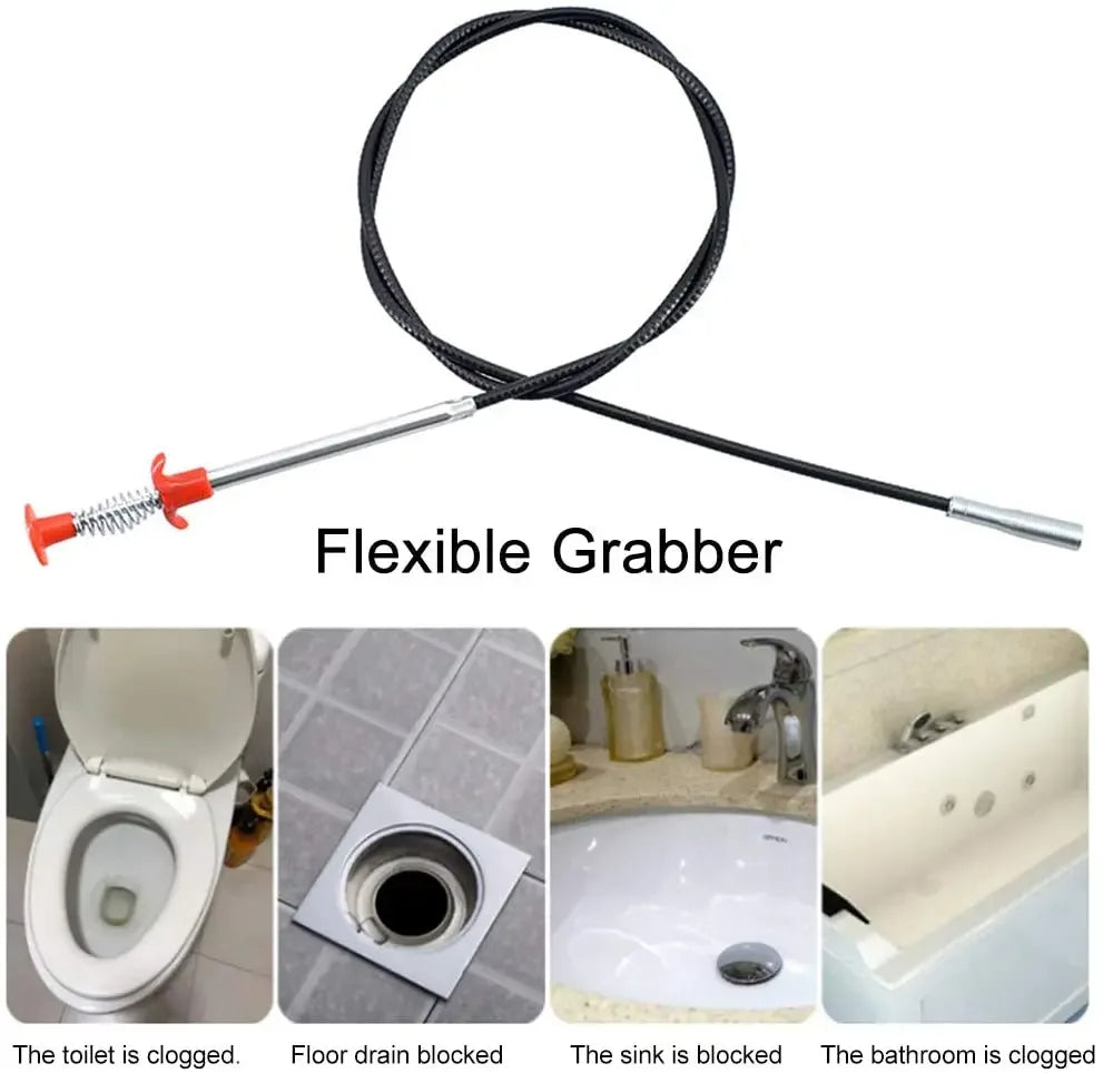 60/90cm Flexible Grabber Claw Pick Up Reacher Bendable Hose Hair Drain Clog Remover Tool for Litter Sink Drain Toilet