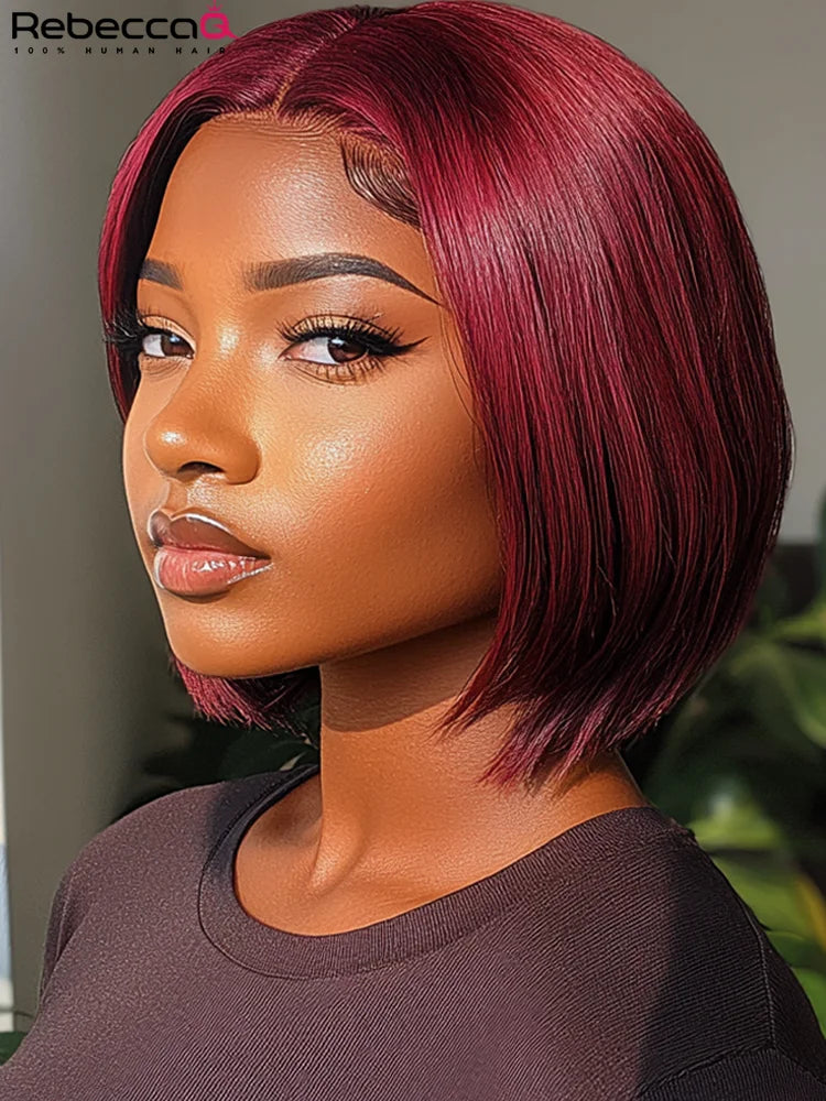 QVR Natural Black Short Straight Bob Wig Hairline Silky Glueless Lace Front Short Bob Wig Human Hair C Part Fits All Face Shapes