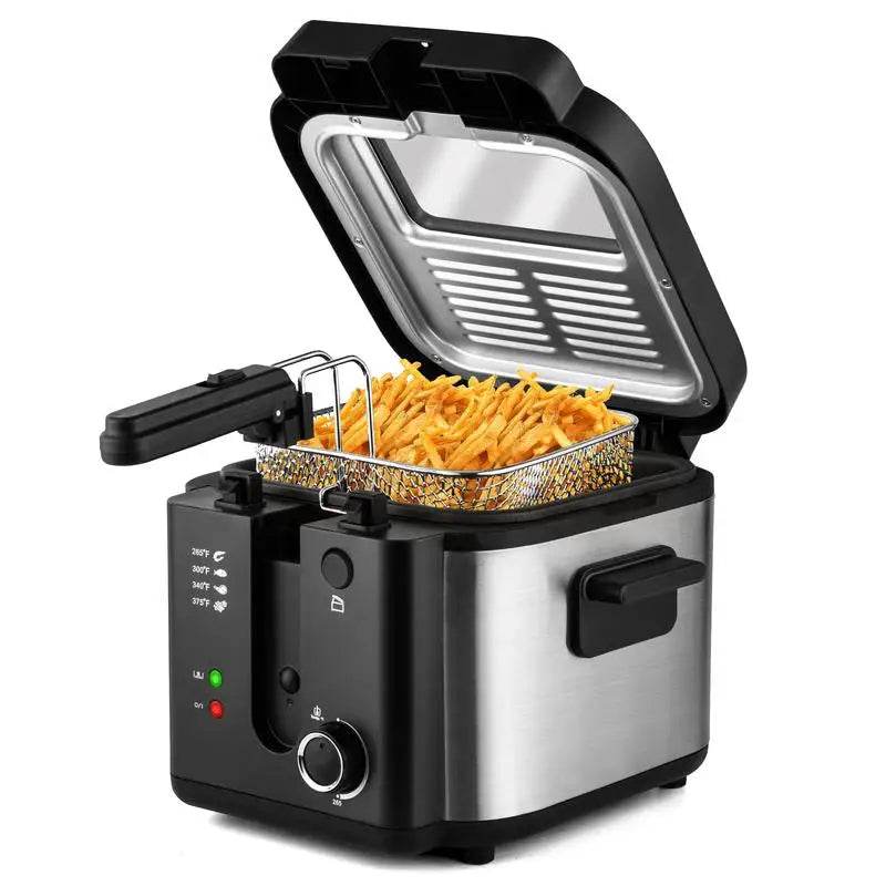 SUSTEAS Deep Fryer with Basket, 1500W Electric Deep Fryers for Home Use with Temperature Control, Removable Lid and 2.5L/1.5L - MarvelouStoree