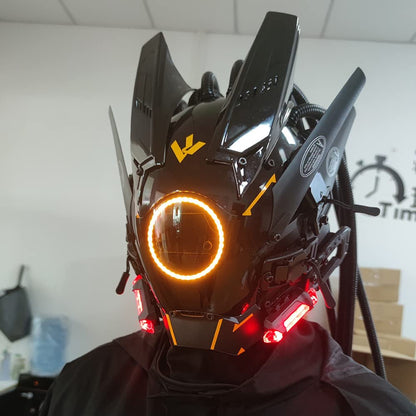 JAUPTO Cyberpunk mask  round lights with woven masks role-playing Halloween suitable for party music festival accessories