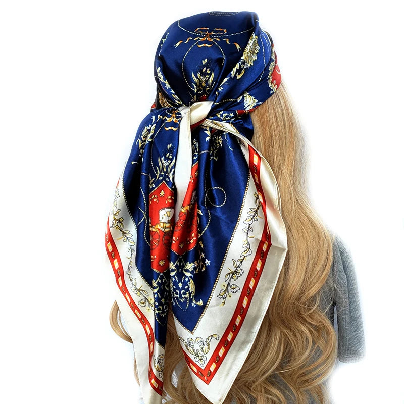 new 90*90cm fashion Silk Scarf Scarftop Headwraps Women Vintage Four Seasons Hair Scarve Hijab Foulard Bandana Femme Headscarf